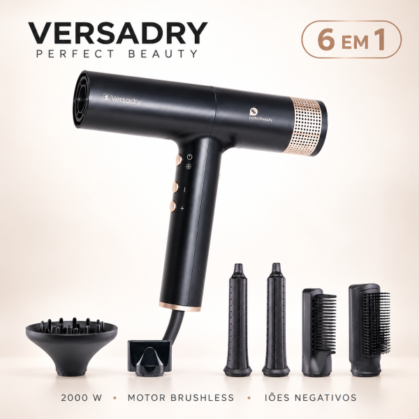 Perfect Beauty VersaDry 6-em-1 — Secador Profissional Brushless 2000 W com Iões Negativos